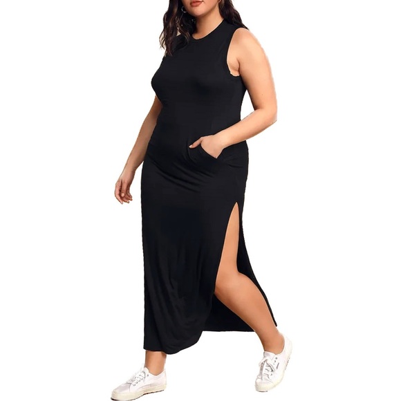 NWT Lulus 1X-3X (16-24) Black Sleeveless Maxi With Pockets (D99.14) - Picture 2 of 7